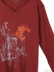 AXONE CHALON2B - Tee-shirt bordeaux col V imprimé et bas fendu