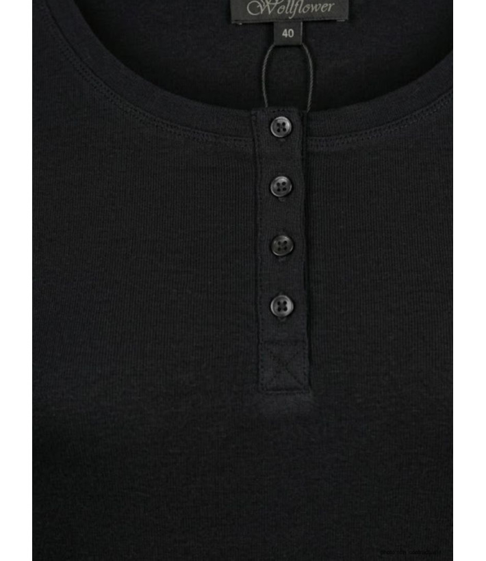 MAYFLOWER - Tee-shirt noir manches longues viscose stretch 4 boutons