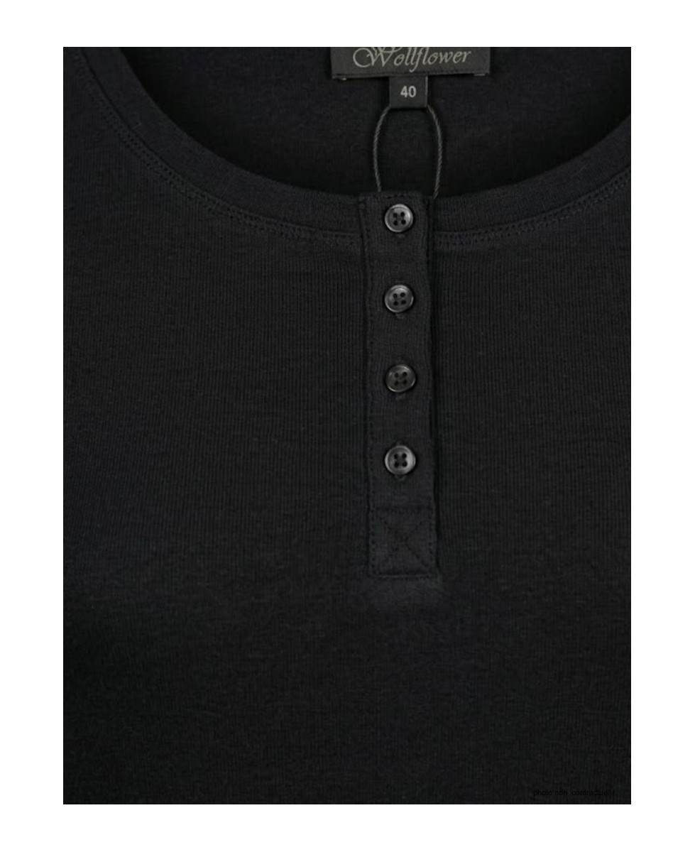 MAYFLOWER - Tee-shirt noir manches longues viscose stretch 4 boutons
