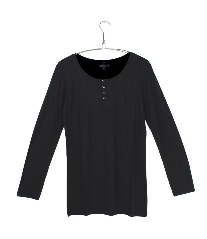 MAYFLOWER - Tee-shirt noir manches longues viscose stretch 4 boutons