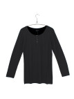 MAYFLOWER - Tee-shirt noir manches longues viscose stretch 4 boutons