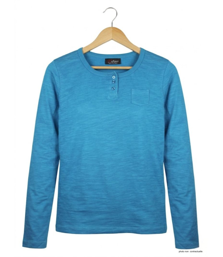 MAYFLOWER CHINA4B - Tee-shirt Manches Longues Bleu & Poche