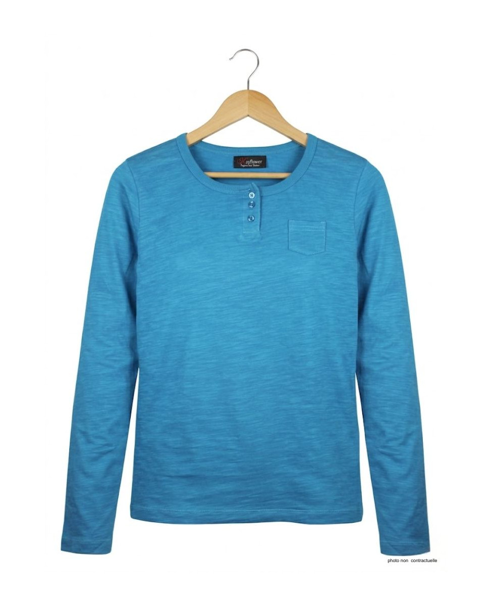 MAYFLOWER CHINA4B - Tee-shirt Manches Longues Bleu & Poche
