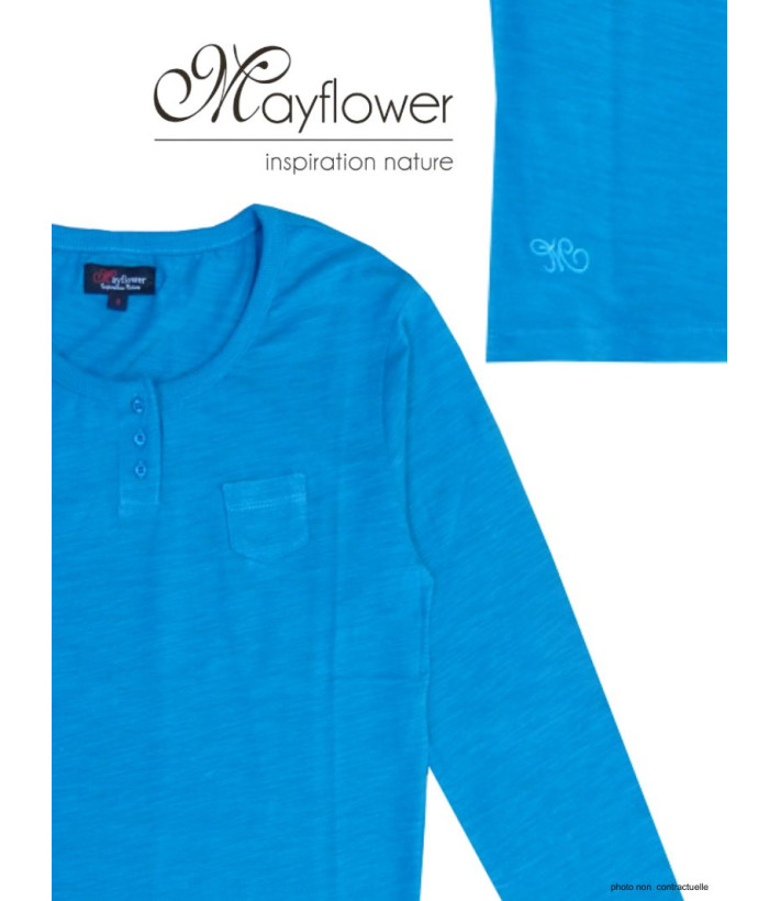 MAYFLOWER CHINA4B - Tee-shirt Manches Longues Bleu & Poche