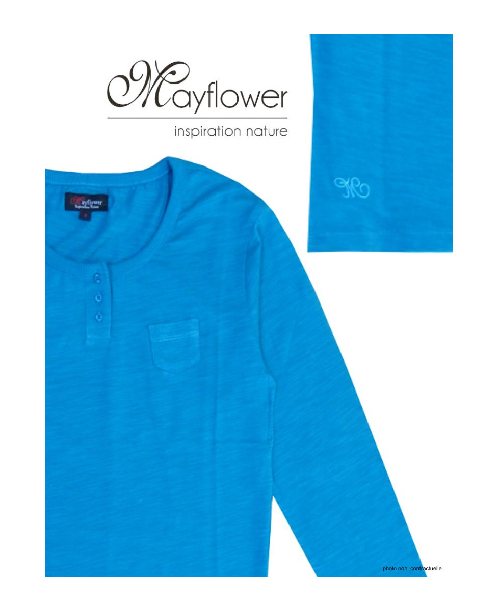 MAYFLOWER CHINA4B - Tee-shirt Manches Longues Bleu & Poche