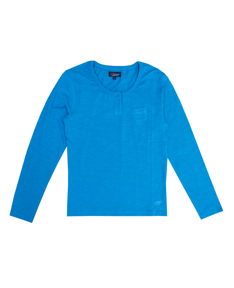 MAYFLOWER CHINA4B - Tee-shirt Manches Longues Bleu & Poche