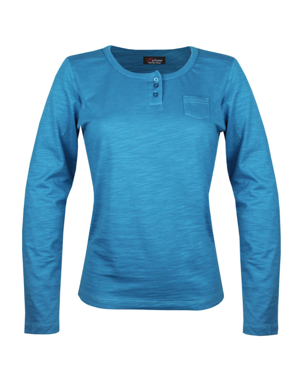 MAYFLOWER CHINA4B - Tee-shirt Manches Longues Bleu & Poche