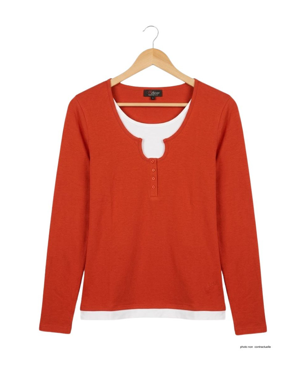MAYFLOWER CLUB2R : Tee-shirt Rouge Fantaisie Effet 2 en 1