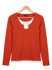 MAYFLOWER CLUB2R : Tee-shirt Rouge Fantaisie Effet 2 en 1