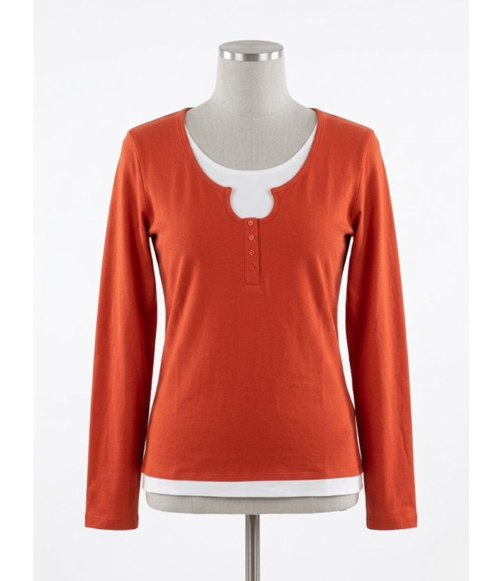 MAYFLOWER CLUB2R : Tee-shirt Rouge Fantaisie Effet 2 en 1