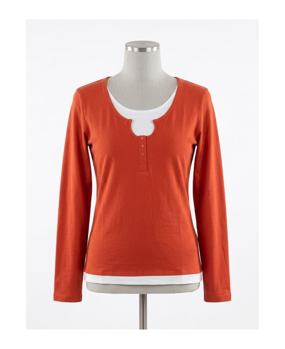 MAYFLOWER CLUB2R : Tee-shirt Rouge Fantaisie Effet 2 en 1