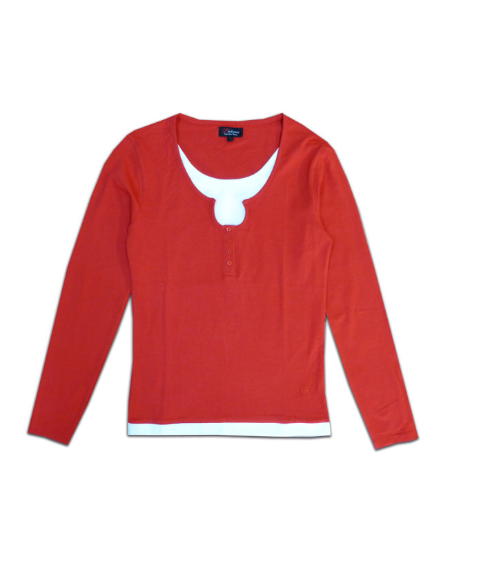 MAYFLOWER CLUB2R : Tee-shirt Rouge Fantaisie Effet 2 en 1