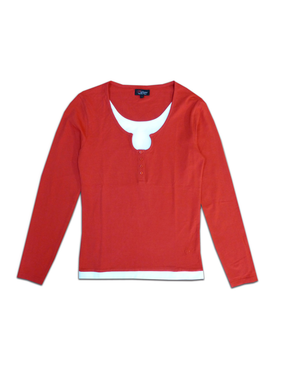 MAYFLOWER CLUB2R : Tee-shirt Rouge Fantaisie Effet 2 en 1