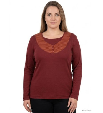 Tee-shirt grande taille AXONE modèle COREE1B bordeaux orange à motif double rayé et col boutonné.