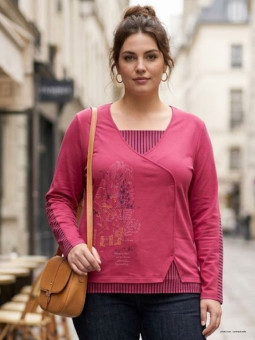 Tunique AXONE DUPLEX2F Fuchsia & Rayures Marine 46-52