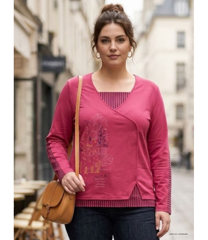 Tunique AXONE DUPLEX2F Fuchsia & Rayures Marine 46-52