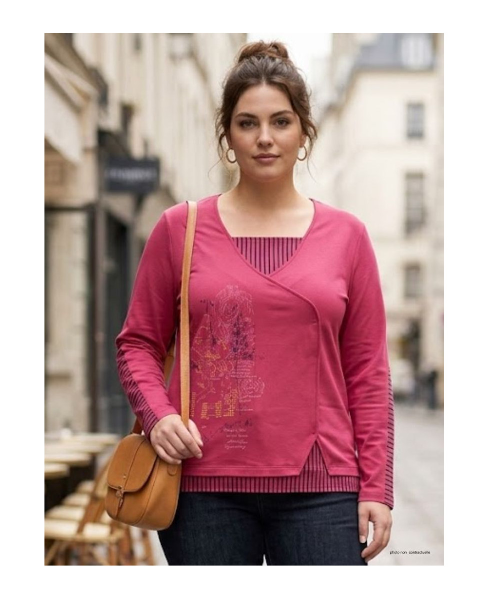 Tunique AXONE DUPLEX2F Fuchsia & Rayures Marine 46-52