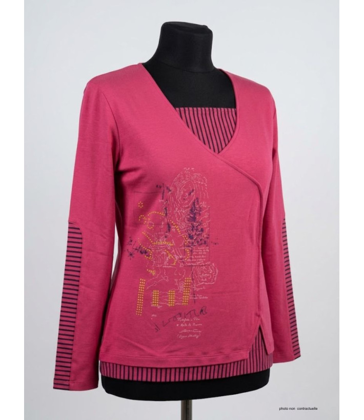 Tunique AXONE DUPLEX2F Fuchsia & Rayures Marine 46-52