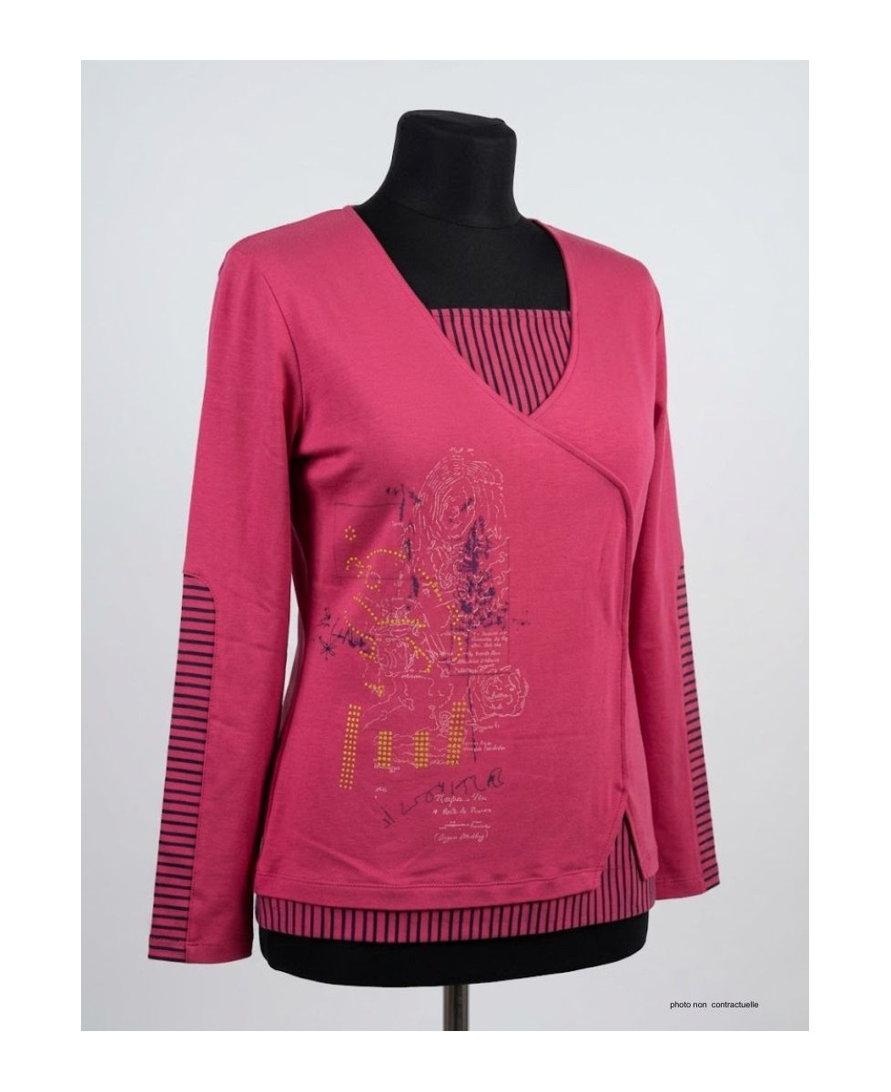 Tunique AXONE DUPLEX2F Fuchsia & Rayures Marine 46-52