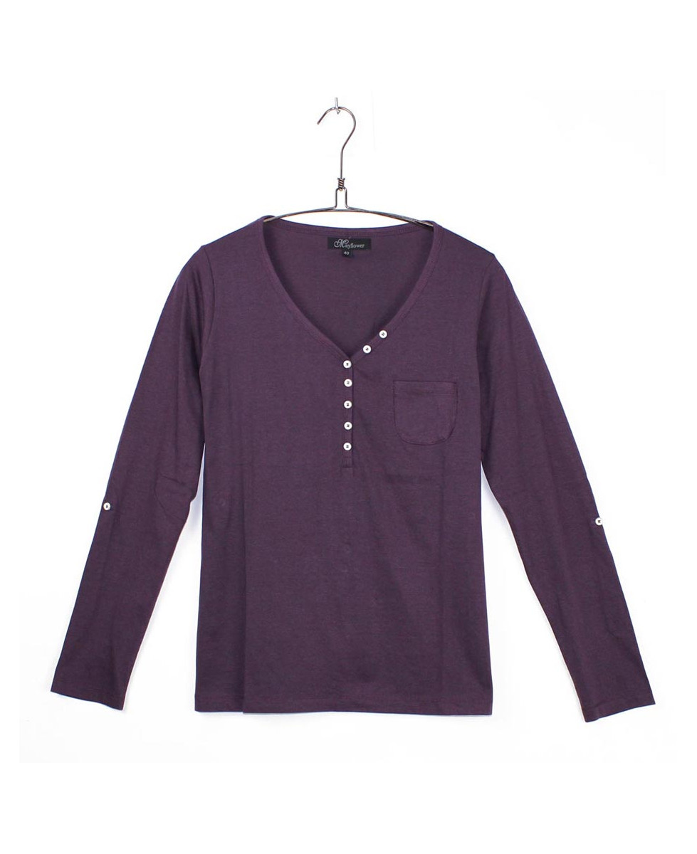 MAYFLOWER COUGAR1P : Tee-shirt manches longues prune confort