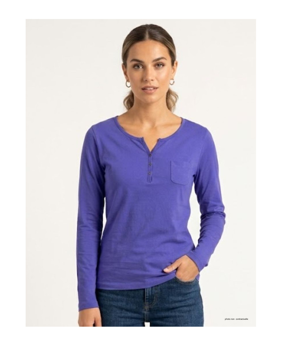 Tee-shirt MAYFLOWER NABAB1 - Manches longues col tunisien bleu