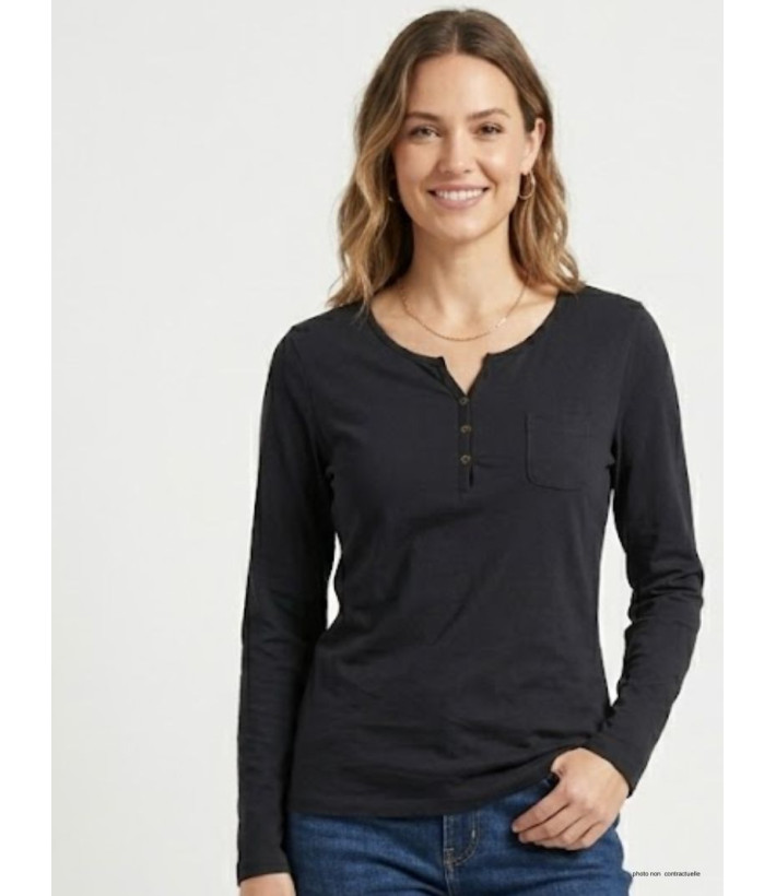 Tee-shirt MAYFLOWER NABAB4 noir - Manches longues col tunisien