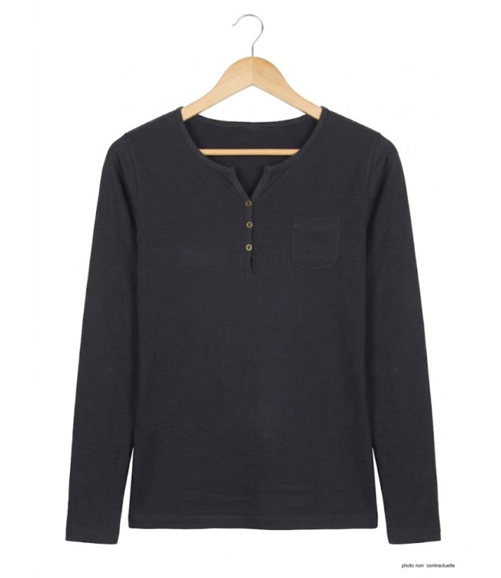 Tee-shirt MAYFLOWER NABAB4 noir - Manches longues col tunisien