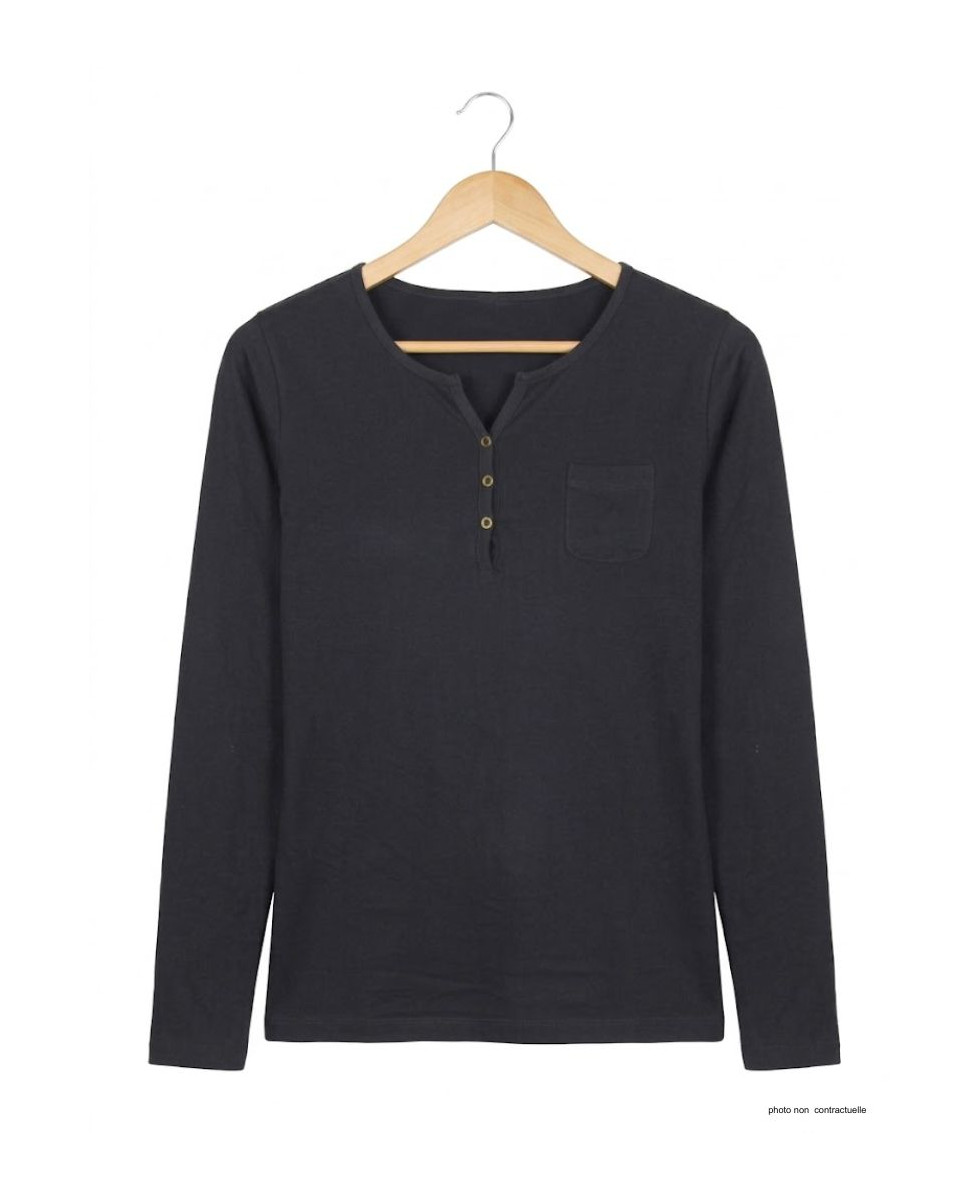 Tee-shirt MAYFLOWER NABAB4 noir - Manches longues col tunisien