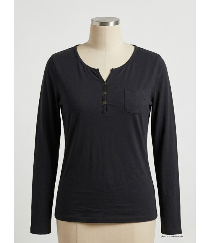 Tee-shirt MAYFLOWER NABAB4 noir - Manches longues col tunisien