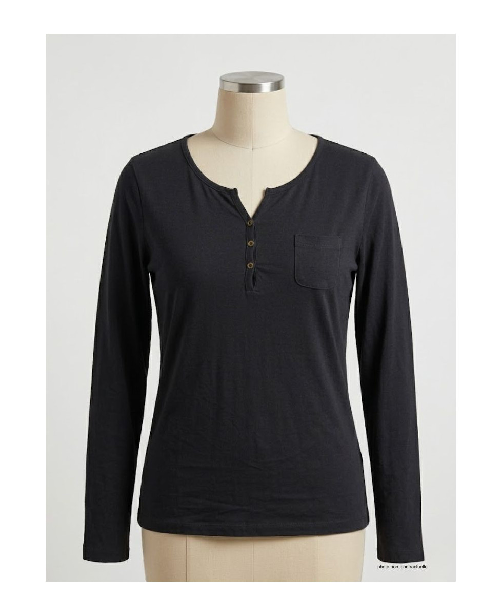 Tee-shirt MAYFLOWER NABAB4 noir - Manches longues col tunisien