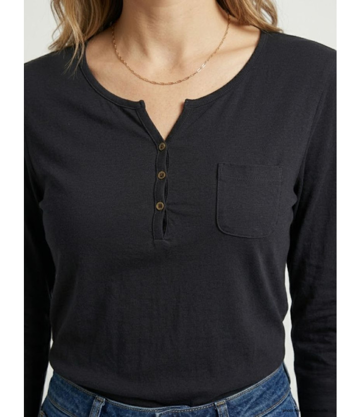 Tee-shirt MAYFLOWER NABAB4 noir - Manches longues col tunisien