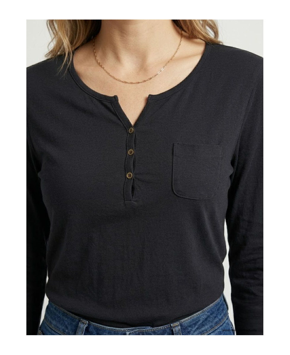 Tee-shirt MAYFLOWER NABAB4 noir - Manches longues col tunisien