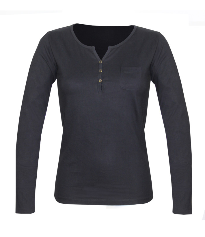 Tee-shirt MAYFLOWER NABAB4 noir - Manches longues col tunisien