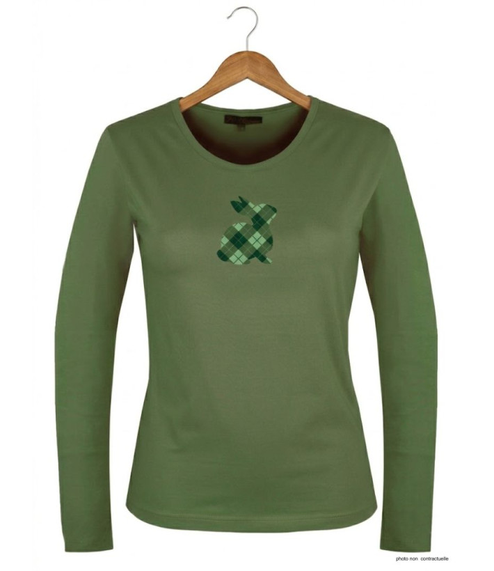 Tee-shirt NAMUR3 vert olive col rond sérigraphie femme