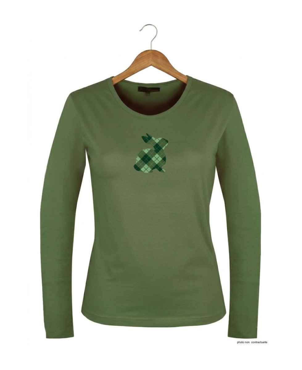 Tee-shirt NAMUR3 vert olive col rond sérigraphie femme