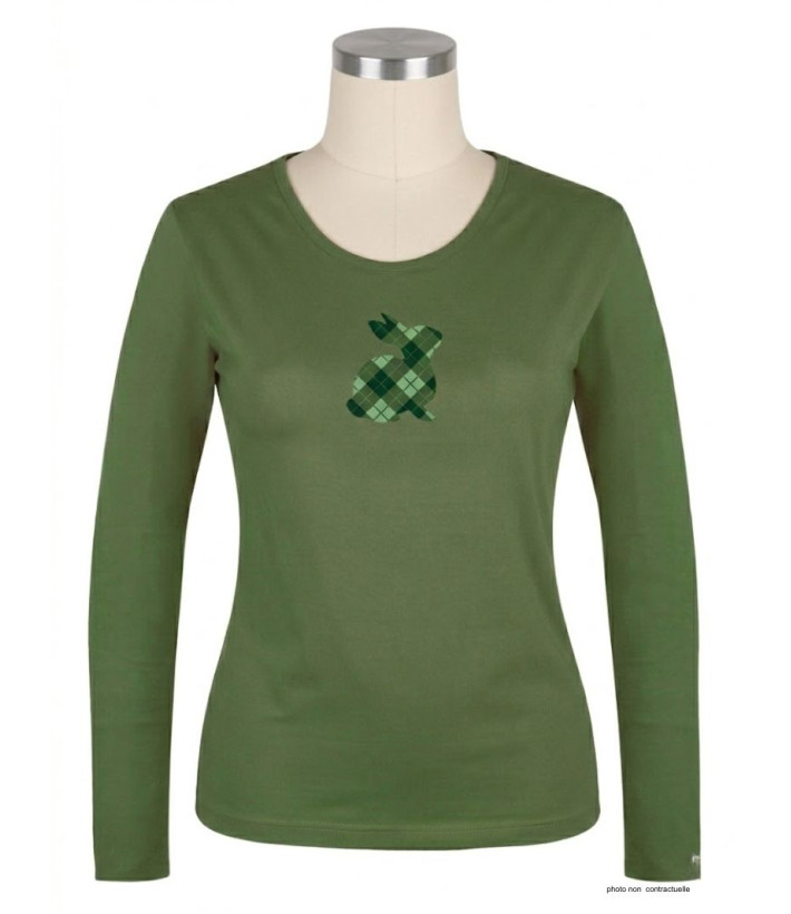 Tee-shirt NAMUR3 vert olive col rond sérigraphie femme