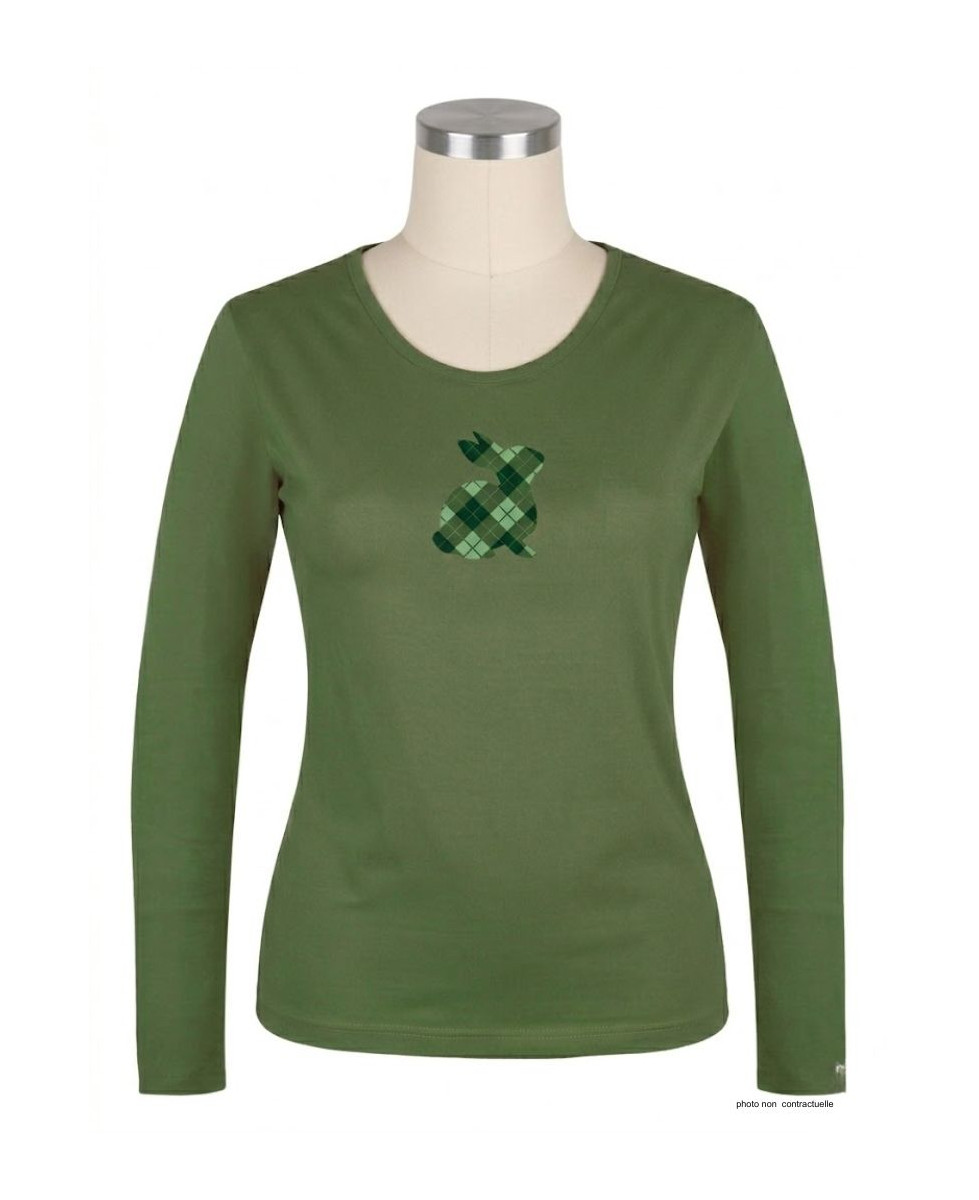 Tee-shirt NAMUR3 vert olive col rond sérigraphie femme