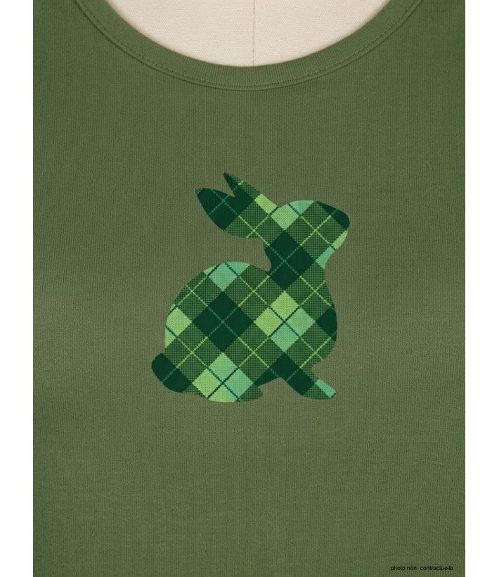 Tee-shirt NAMUR3 vert olive col rond sérigraphie femme