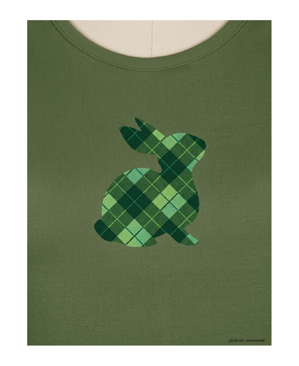 Tee-shirt NAMUR3 vert olive col rond sérigraphie femme