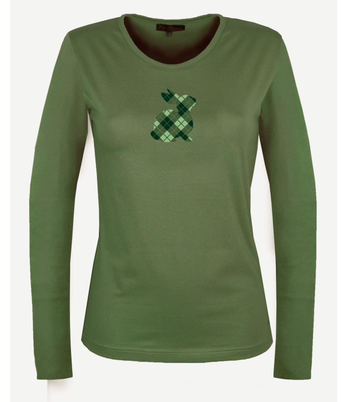 Tee-shirt NAMUR3 vert olive col rond sérigraphie femme