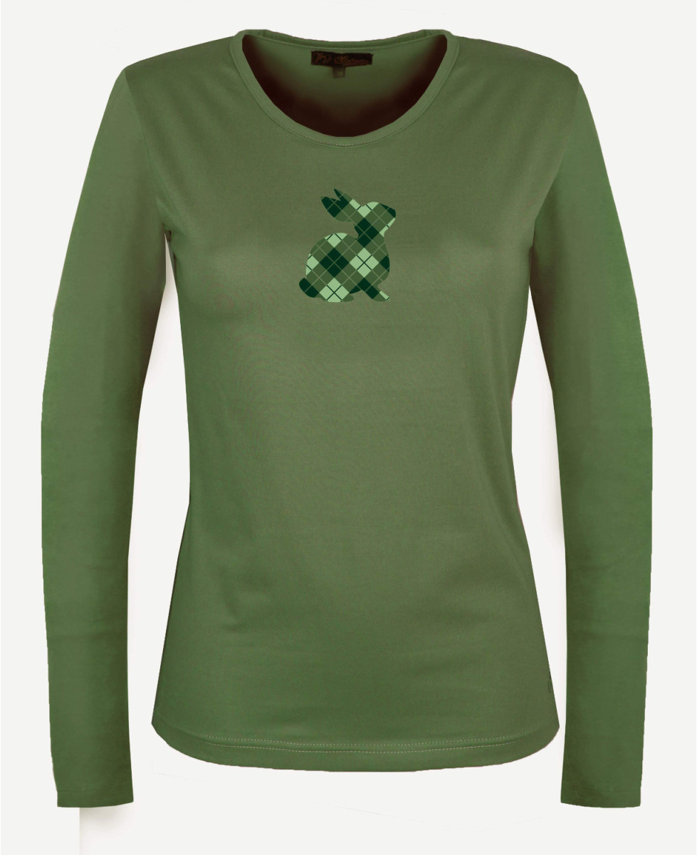 Tee-shirt NAMUR3 vert olive col rond sérigraphie femme
