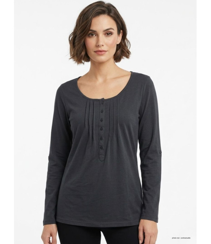 MAYFLOWER NANNY3 - Tee-shirt Modulable Noir en Coton Stretch