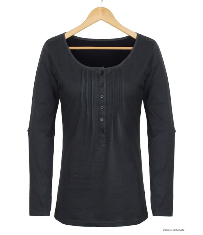 MAYFLOWER NANNY3 - Tee-shirt Modulable Noir en Coton Stretch
