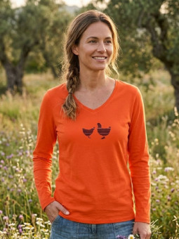 MAYFLOWER NAPOLI1 - Tee-shirt Orange à Imprimé Poule et Col V