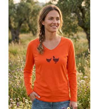 MAYFLOWER NAPOLI1 - Tee-shirt Orange à Imprimé Poule et Col V