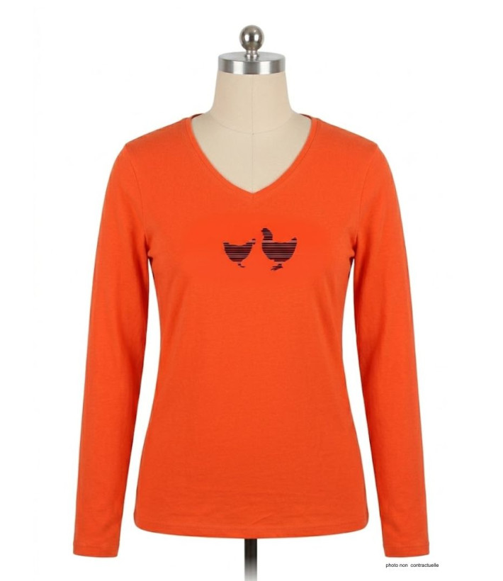 MAYFLOWER NAPOLI1 - Tee-shirt Orange à Imprimé Poule et Col V