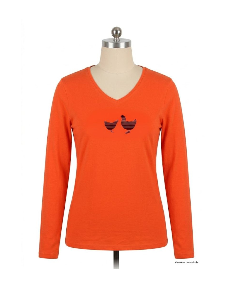 MAYFLOWER NAPOLI1 - Tee-shirt Orange à Imprimé Poule et Col V