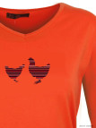 MAYFLOWER NAPOLI1 - Tee-shirt Orange à Imprimé Poule et Col V