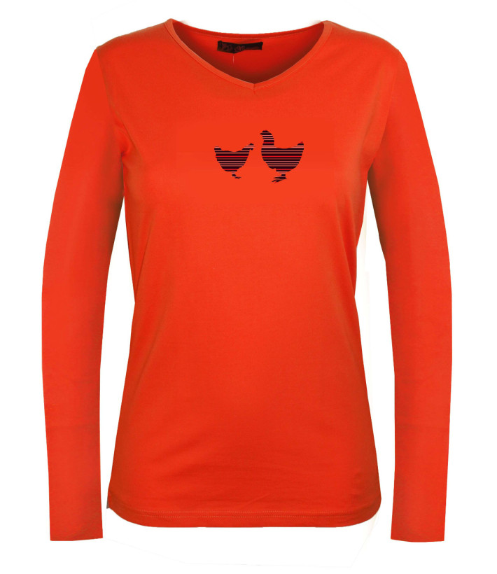 MAYFLOWER NAPOLI1 - Tee-shirt Orange à Imprimé Poule et Col V