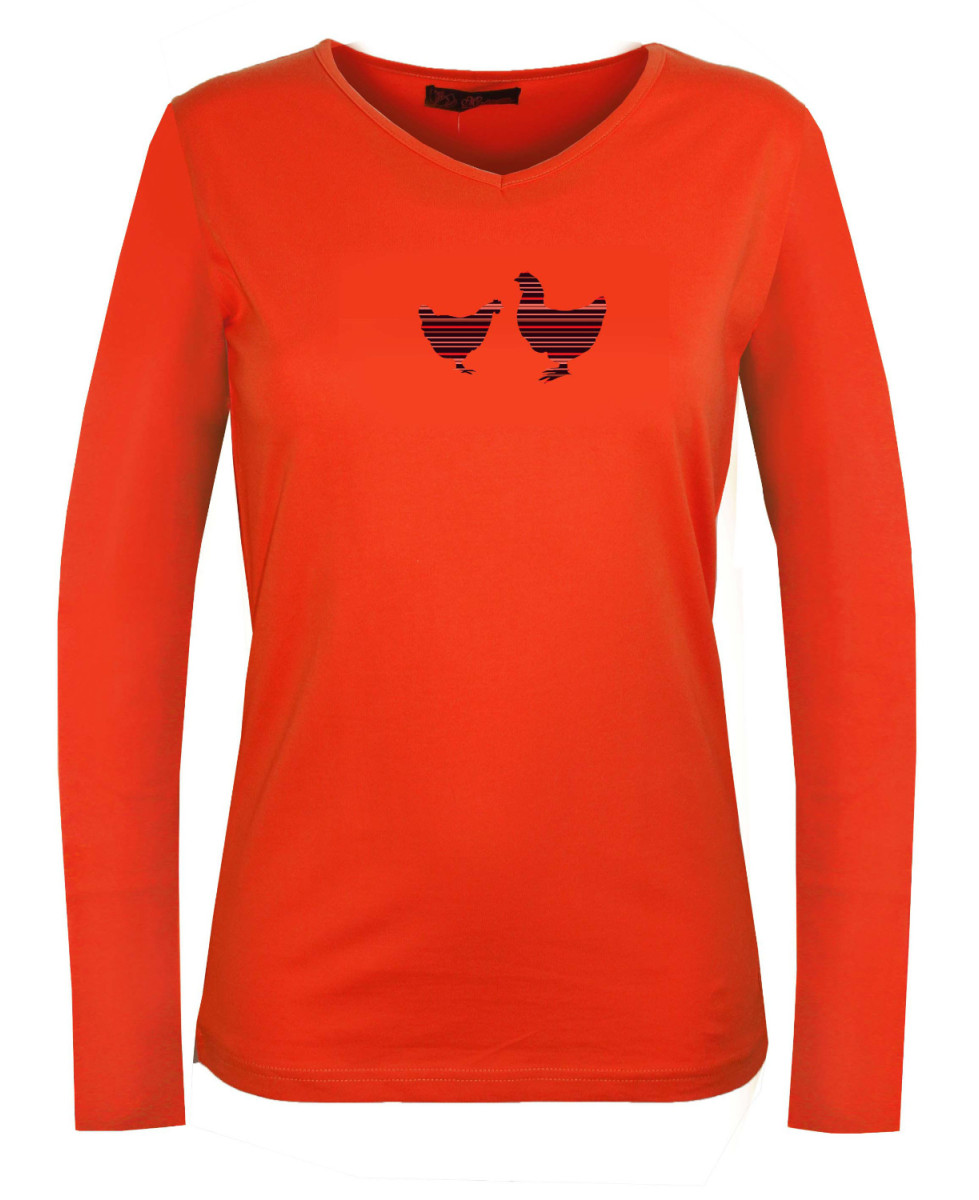 MAYFLOWER NAPOLI1 - Tee-shirt Orange à Imprimé Poule et Col V